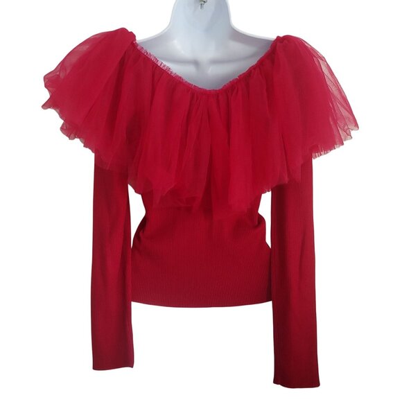 Endless Love Deep Red Ribbed L-Sleeve Fluffy Sweetheart Romantic Sweater M - Picture 8 of 12